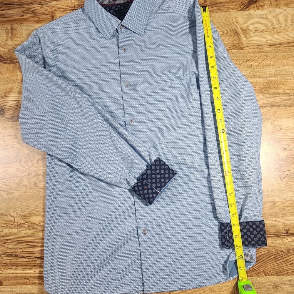 Ted Baker Men's Dense Geo Pattern Blue Casual Shirt, Size L - 4 Long Sleeves - Picture 3 of 15